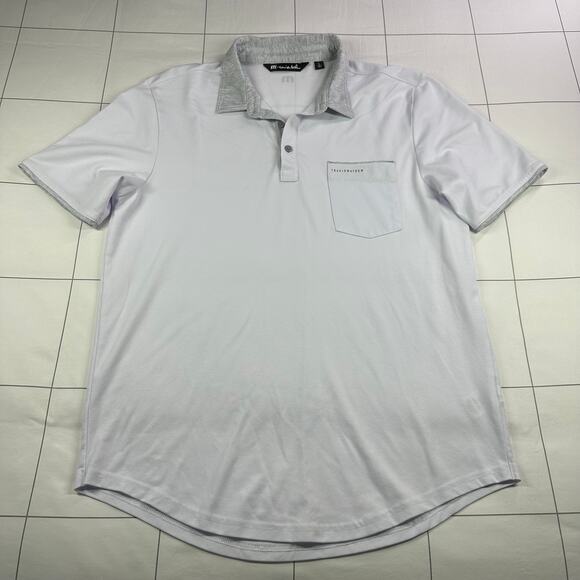 Travis Mathew Shirt Mens Large White Gray Polo Collared Golf Casual Short Sleeve - Picture 1 of 8